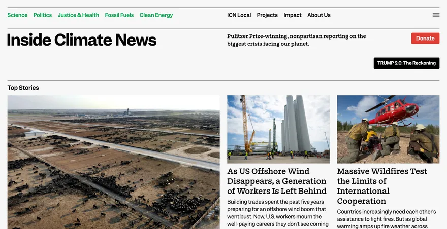 Inside Climate News 首頁畫面